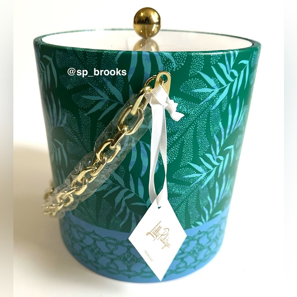 πLilly Pulitzer Ice Bucket with Gold Chain, Gold Knob Lid & Gold Tong - #245225
